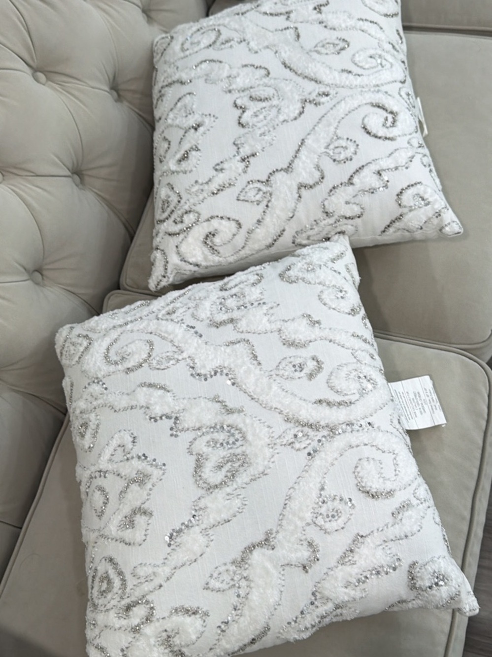 Z gallerie Ivory Beaded Scroll Decorative Throw Pillows - Set of 2
